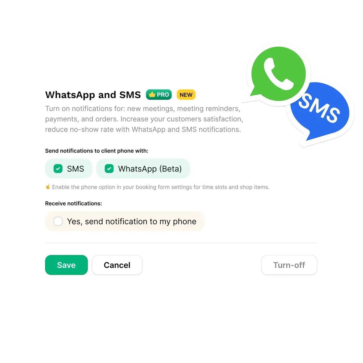 Emails, SMS, WhatsApp notifications